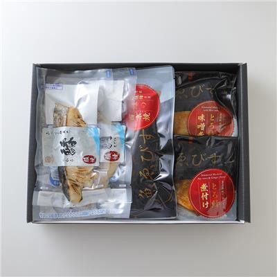 『魚匠えびす』の <br>天然真鯛・サバ・ギンサケ・サワラ 4種（合計5種）のお魚食べ比べギフト【凪】